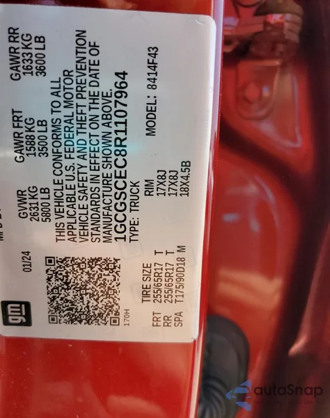 2024 Chevrolet Colorado Lt from USA, damaged, VIN 1GCGSCEC8R1107964